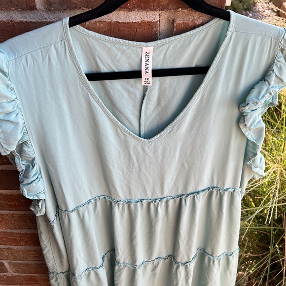 ZENANA Ladies 1X Mint Tiered Tunic or Minidress w/slight ruffles - Picture 4 of 8